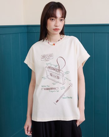 復古錄音帶連袖長版涼感上衣(兩色)