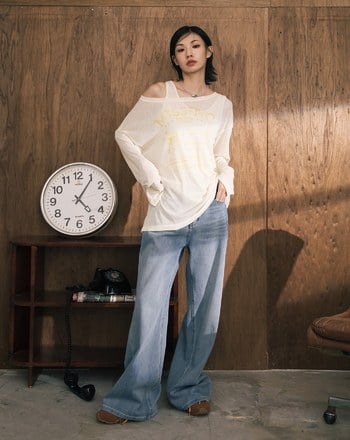 A｜尋狗啟事印花透膚兩件式上衣(兩色)