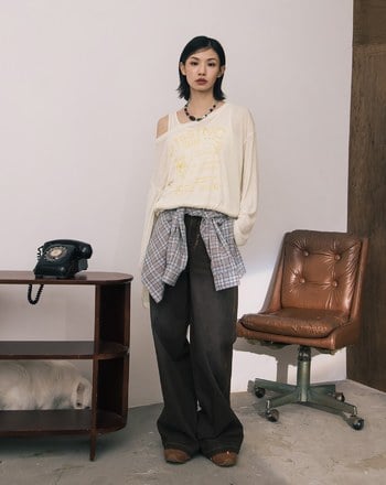 A｜尋狗啟事印花透膚兩件式上衣(兩色)