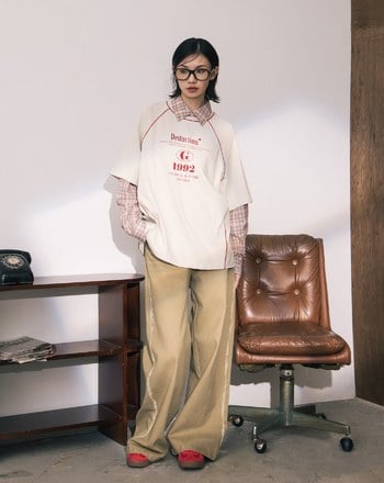 A｜抗皺異材質拼接運動風寬鬆T恤(兩色)