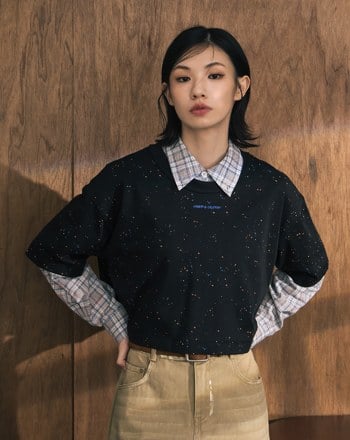 A｜彩色潑墨標語印花廓型短版T恤(兩色)