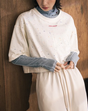 A｜彩色潑墨標語印花廓型短版T恤(兩色)