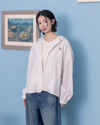 涼感天絲抗皺條紋輕薄連帽外套(兩色)