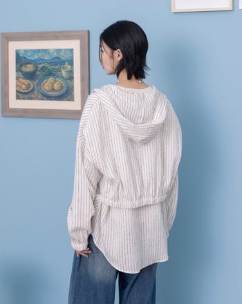 涼感天絲抗皺條紋輕薄連帽外套(兩色)