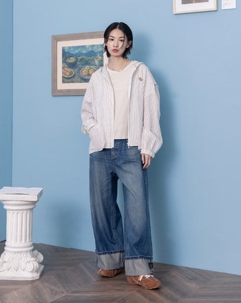 涼感天絲抗皺條紋輕薄連帽外套(兩色)