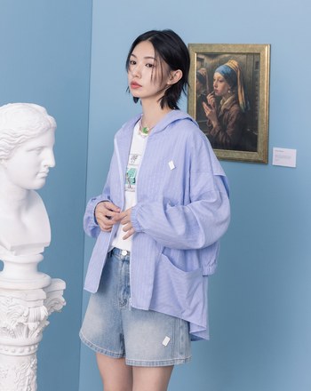 涼感天絲抗皺條紋輕薄連帽外套(兩色)