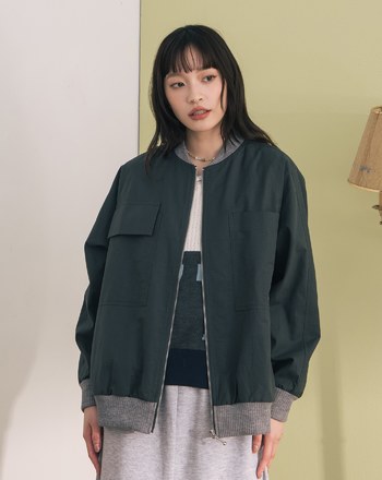 異材質拼接棒球領連袖外套(兩色)