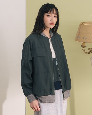 異材質拼接棒球領連袖外套(兩色)