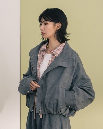 斑駁水洗率性立領廓型外套(兩色)