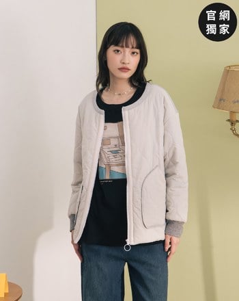 ➤發熱異材質拼接衍縫鋪棉拉鍊外套(兩色)