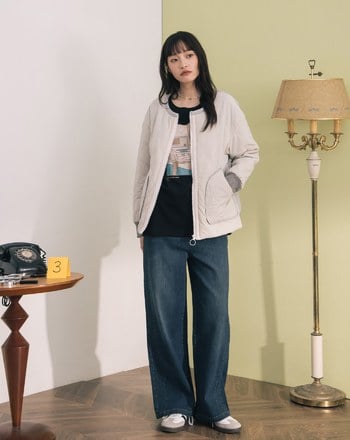 ➤發熱異材質拼接衍縫鋪棉拉鍊外套(兩色)