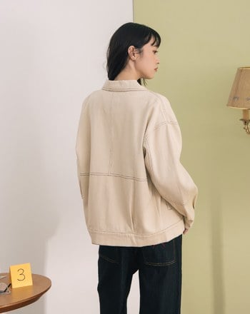 ➤配色壓線口袋撞色刺繡襯衫外套(兩色)