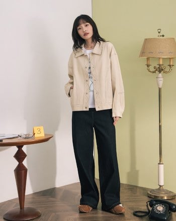 ➤配色壓線口袋撞色刺繡襯衫外套(兩色)