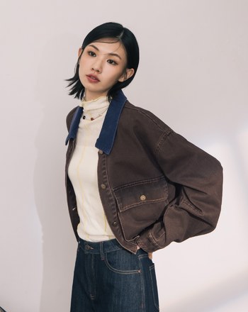 A｜復古風立體彎刀袖水洗牛仔外套(兩色)