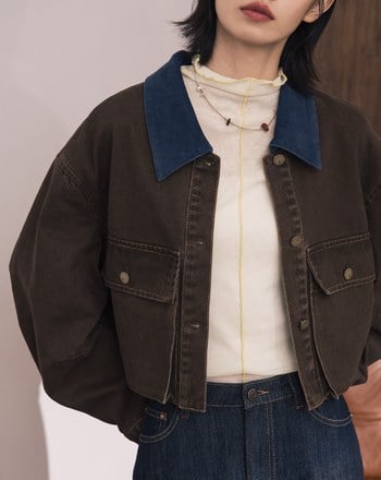 A｜復古風立體彎刀袖水洗牛仔外套(兩色)