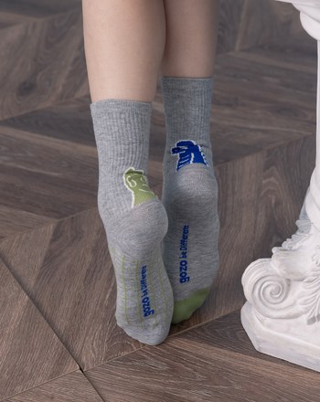 不對襯圖騰設計坑條長襪(兩色)