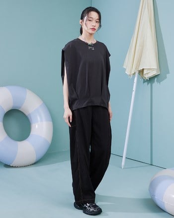 ➤游泳的人車線水洗涼感彎刀褲(兩色)