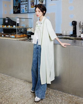 ➤咖啡杯涼感抗皺兩件式襯衫洋裝(兩色)