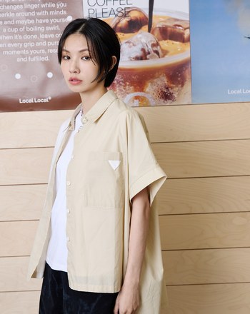 涼感天絲條紋拼接連袖襯衫(兩色)