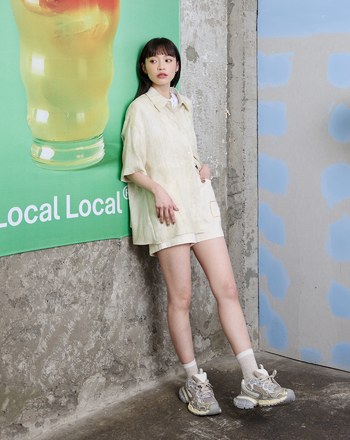 復古暈染傘狀造型短袖襯衫(兩色)