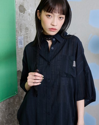 咖啡杯蕾絲緹花純棉擴型襯衫(兩色)