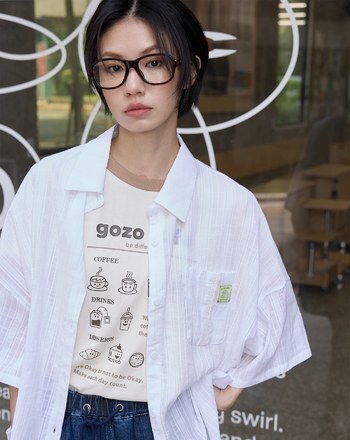 咖啡杯蕾絲緹花純棉擴型襯衫(兩色)