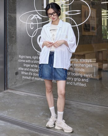 咖啡杯蕾絲緹花純棉擴型襯衫(兩色)