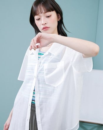 涼感天絲透膚繭型短袖襯衫(兩色)