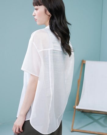 涼感天絲透膚繭型短袖襯衫(兩色)