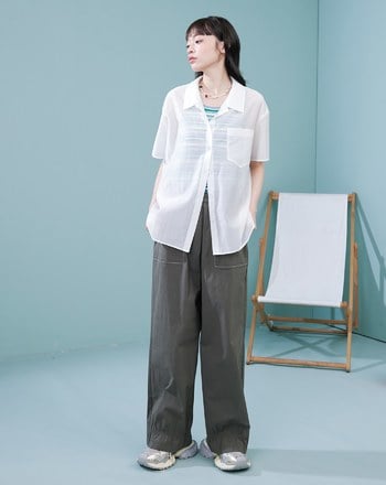 涼感天絲透膚繭型短袖襯衫(兩色)