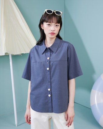 造型配色扣繭型短袖襯衫(兩色)