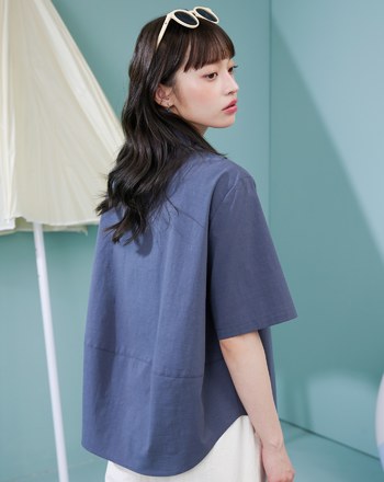 造型配色扣繭型短袖襯衫(兩色)