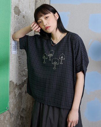 蛋糕展示架格紋抗皺連袖上衣(兩色)