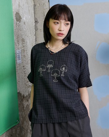 蛋糕展示架格紋抗皺連袖上衣(兩色)