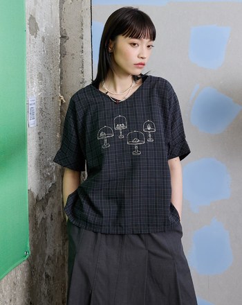 蛋糕展示架格紋抗皺連袖上衣(兩色)