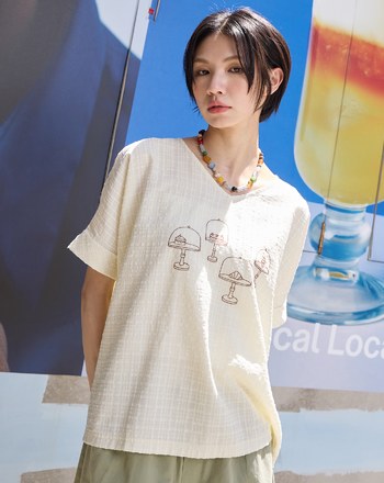 蛋糕展示架格紋抗皺連袖上衣(兩色)