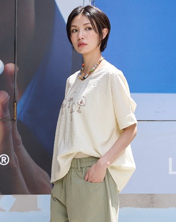 蛋糕展示架格紋抗皺連袖上衣(兩色)