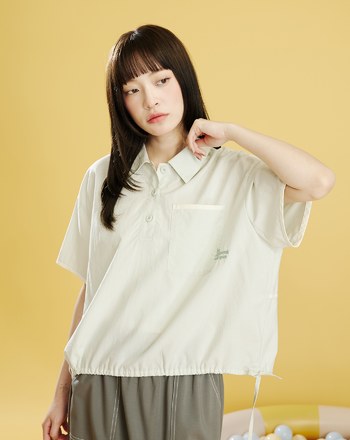 涼感天絲刺繡綁帶寬版短袖襯衫(兩色)