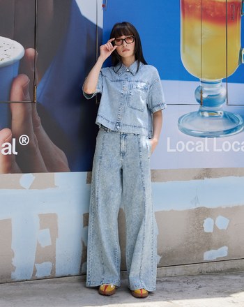 雪花水洗短版牛仔襯衫(兩色)