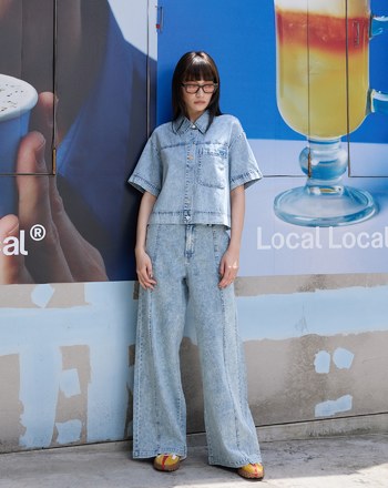 雪花水洗短版牛仔襯衫(兩色)