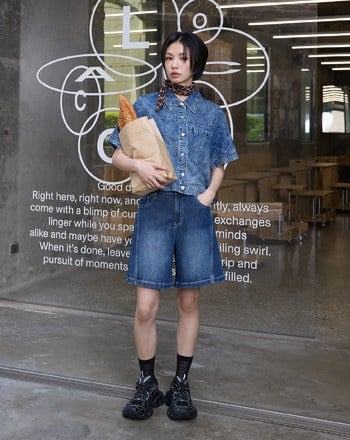 雪花水洗短版牛仔襯衫(兩色)