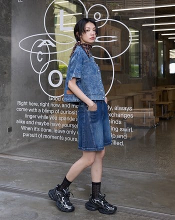 雪花水洗短版牛仔襯衫(兩色)