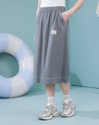 配色壓線彈力鬆緊圓裙(兩色)