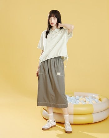 配色壓線彈力鬆緊圓裙(兩色)