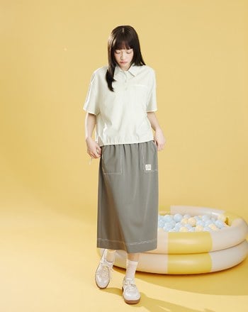 配色壓線彈力鬆緊圓裙(兩色)