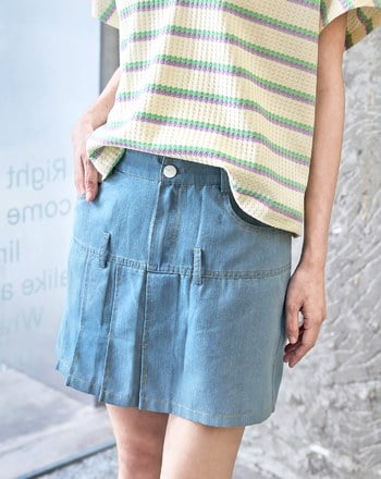 牛仔百褶短裙(附襯褲)