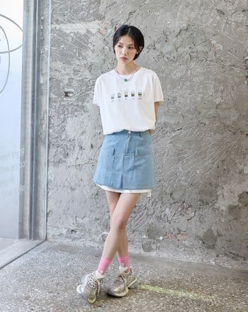 牛仔百褶短裙(附襯褲)