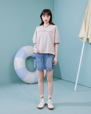 彈性牛仔不走光工裝短褲裙(兩色)