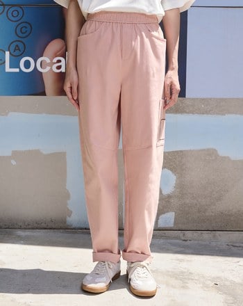 裝飾配色線單邊口袋彈力男友褲(兩色)