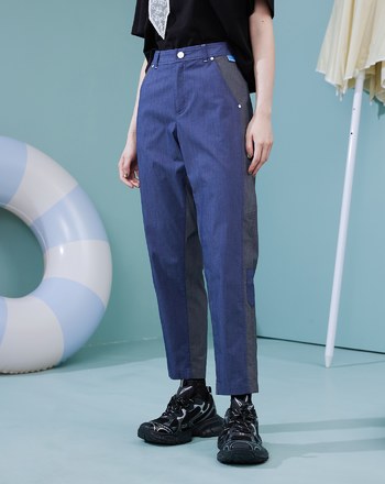 shadow顯瘦彈性拼色男友褲(兩色)